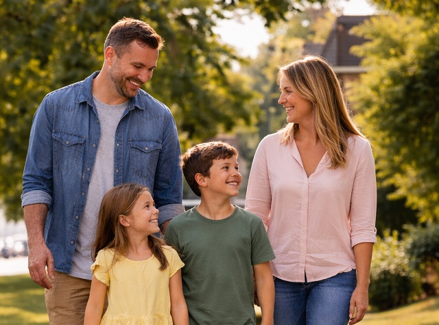 front page family walking together personal insurance picture